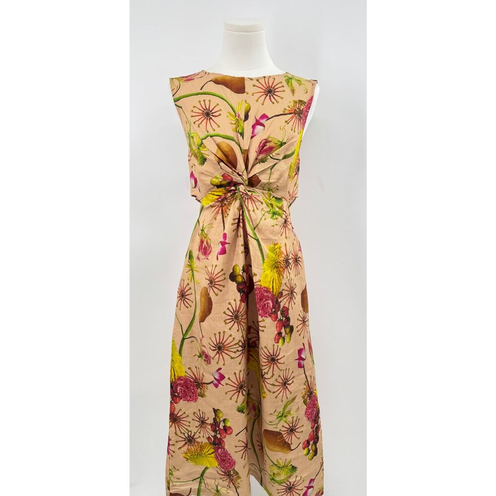 Gorman Linen Floral Fruit Midi Dress Artist Print Art Cut out Sheath 10 NWT